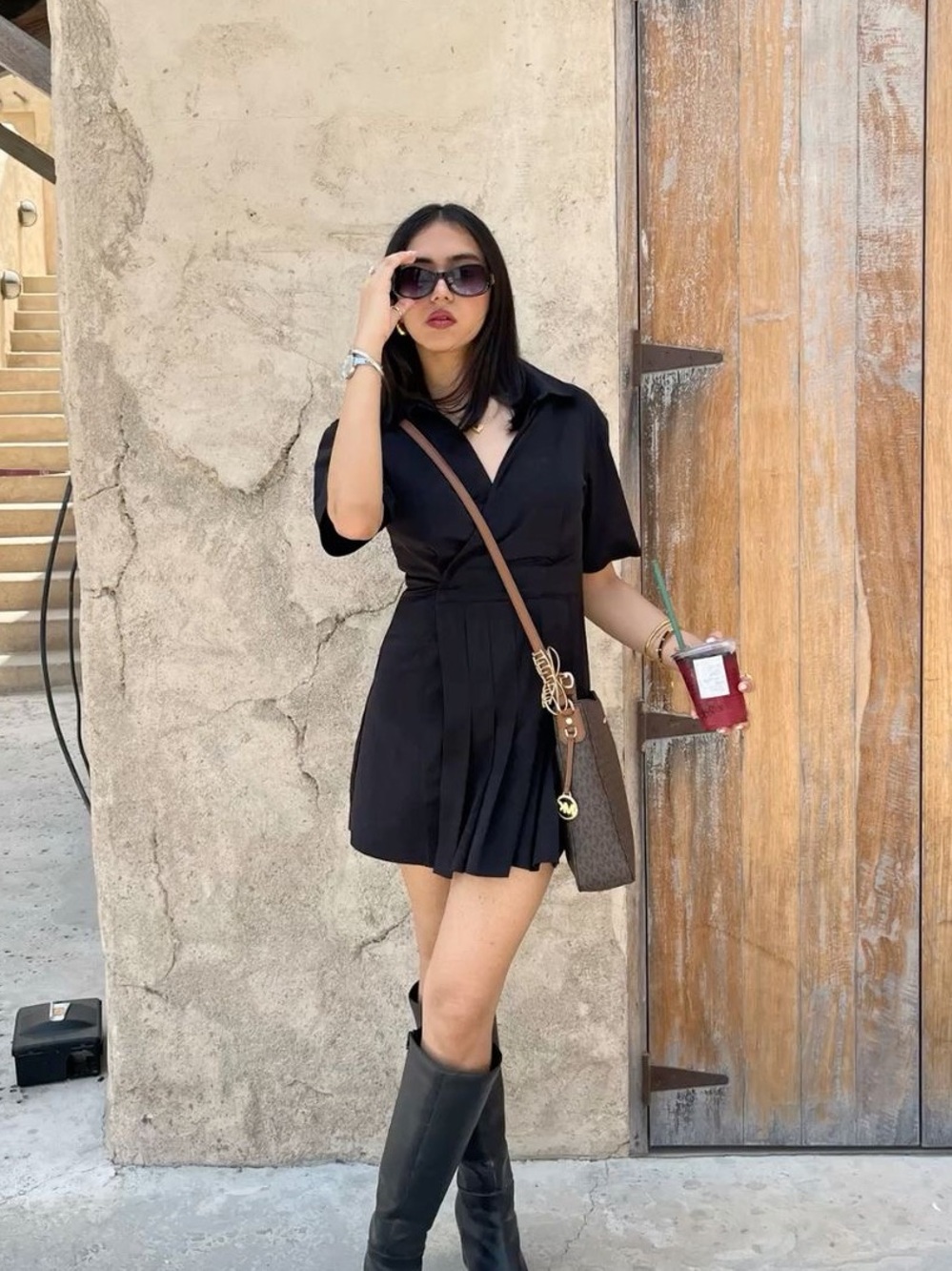 Zara Black Poplin Pleated Wrap Mini Dress Size M